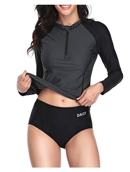 Daci Women Rash Guard Long Sleeve Zipper Bathing Suit with Built in Bra Swimsuit UPF 50