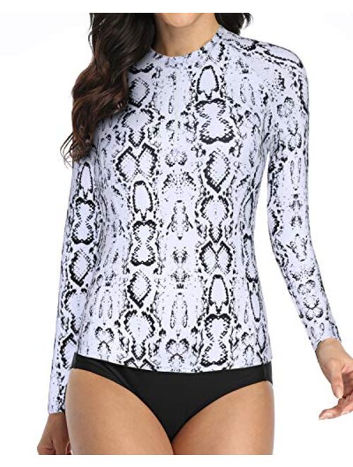 Daci Women Rash Guard Long Sleeve Zipper Bathing Suit with Built in Bra Swimsuit UPF 50