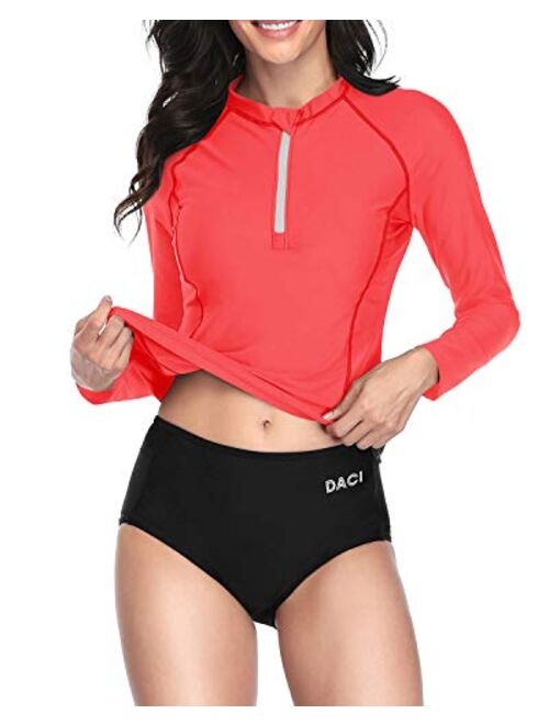 Daci Women Rash Guard Long Sleeve Zipper Bathing Suit with Built in Bra Swimsuit UPF 50