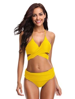 Women's Push-up Halter Bandage Bikini Swimsuits Ruched Swim Bottoms