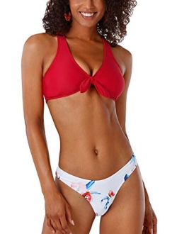 Women's Red Floral Print Knot Adjustable Bikini Sets