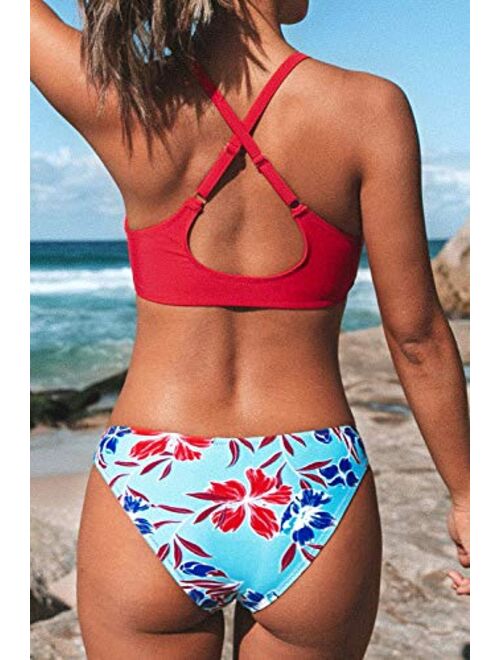 CUPSHE Women's Red Floral Print Knot Adjustable Bikini Sets