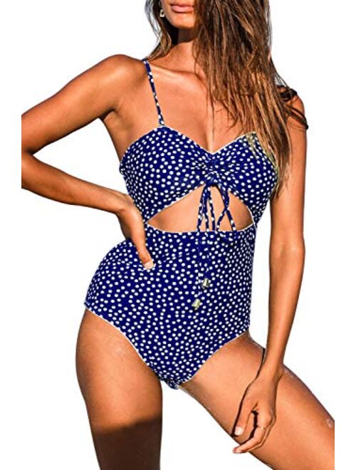 Honlyps Womens One Piece Swimsuits Polka Dot High Waist Bathing Suit Cutout Swimwear Monokini Tie Knot