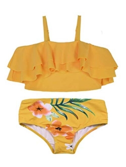 Girl's Bikini Set Flounce Two Piece Swimsuits Kids Ruffled Bathing Suits Swimwear