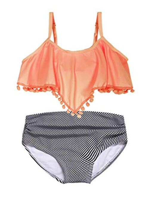 Hilor Girl's Bikini Set Flounce Two Piece Swimsuits Kids Ruffled Bathing Suits Swimwear