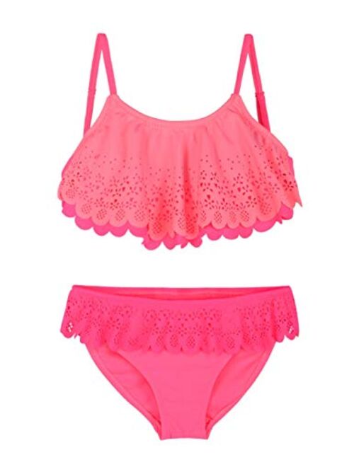 Hilor Girl's Bikini Set Flounce Two Piece Swimsuits Kids Ruffled Bathing Suits Swimwear