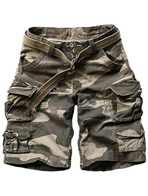 MUST WAY Men's Multi-Pocket Twill Ripstop Cargo Short Chino Cotton Outdoor Cargo Casual Shorts