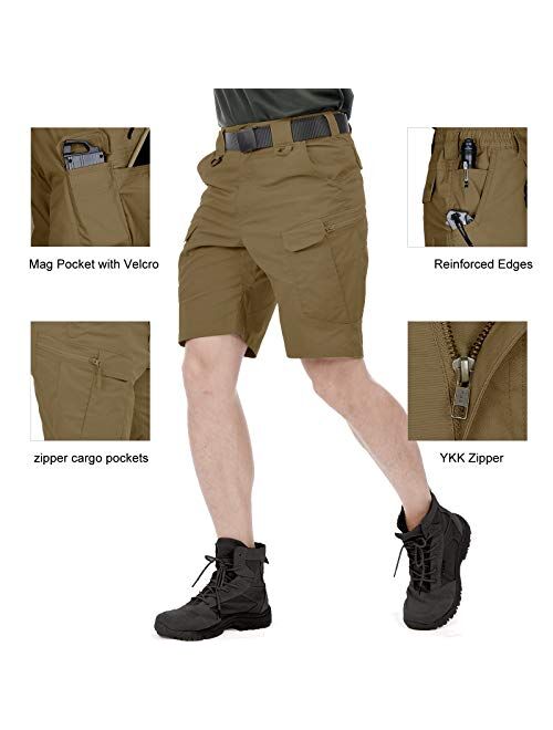 HEATFEELING Men's 9.5 Inches Tactical Cargo Shorts Waterproof Ripstop BDU Work Shorts Military Hiking with Elastic Waist