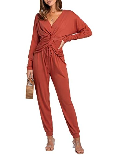 2 Outfits for Women Tracksuits Set - Casual Pullover Sweatshirt and Pants Jogging Suits