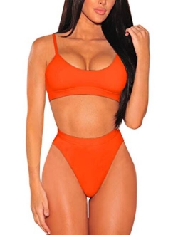 Pink Queen Women's Push Up Pad High Cut High Waisted Cheeky Two Piece Swimsuit