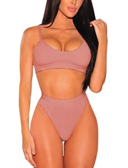 Pink Queen Women's Push Up Pad High Cut High Waisted Cheeky Two Piece Swimsuit