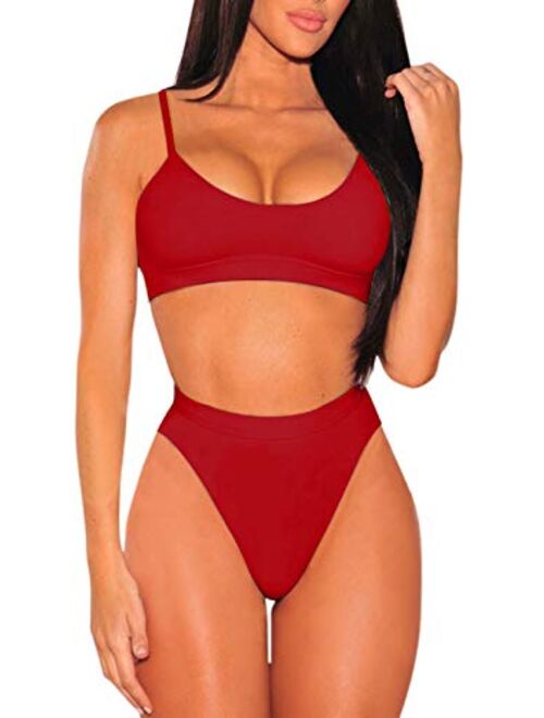 Pink Queen Women's Push Up Pad High Cut High Waisted Cheeky Two Piece Swimsuit