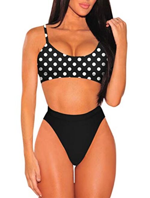 Pink Queen Women's Push Up Pad High Cut High Waisted Cheeky Two Piece Swimsuit