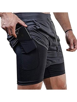 Surenow Mens Running Shorts，Workout Running Shorts for Men，2-in-1 Stealth Shorts，7-Inch Gym Yoga Outdoor Sports Shorts