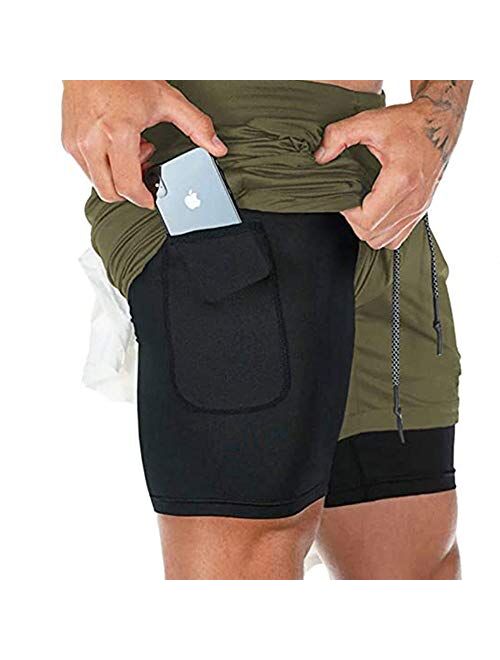 Surenow Mens Running Shorts，Workout Running Shorts for Men，2-in-1 Stealth Shorts，7-Inch Gym Yoga Outdoor Sports Shorts