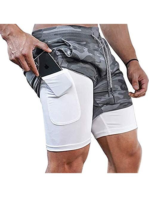 Surenow Mens Running Shorts，Workout Running Shorts for Men，2-in-1 Stealth Shorts，7-Inch Gym Yoga Outdoor Sports Shorts