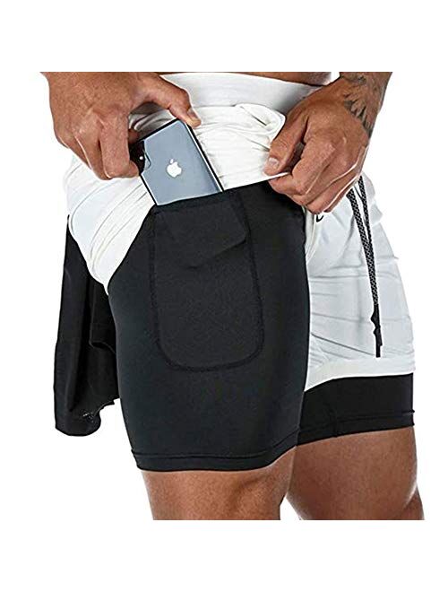 Surenow Mens Running Shorts，Workout Running Shorts for Men，2-in-1 Stealth Shorts，7-Inch Gym Yoga Outdoor Sports Shorts