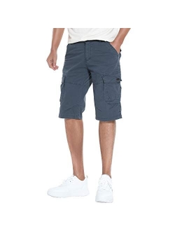 FoxQ Men's Cargo Shorts Micro Elasticity Cotton Loose Casual Multiple Pockets