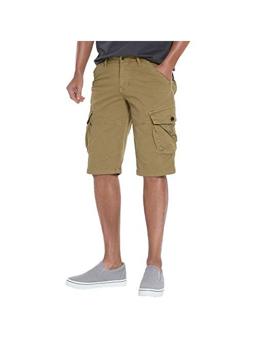 FoxQ Men's Cargo Shorts Micro Elasticity Cotton Loose Casual Multiple Pockets