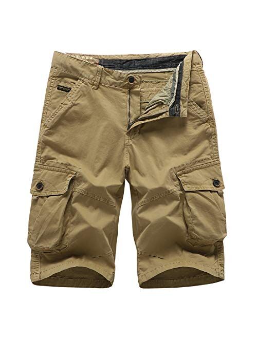 FoxQ Men's Cargo Shorts Micro Elasticity Cotton Loose Casual Multiple Pockets