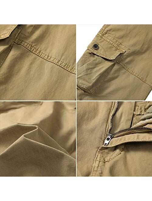 FoxQ Men's Cargo Shorts Micro Elasticity Cotton Loose Casual Multiple Pockets