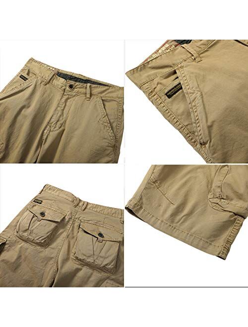 FoxQ Men's Cargo Shorts Micro Elasticity Cotton Loose Casual Multiple Pockets