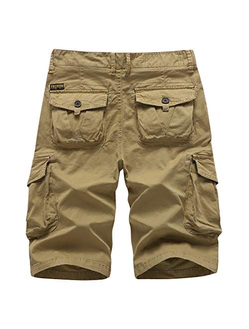 FoxQ Men's Cargo Shorts Micro Elasticity Cotton Loose Casual Multiple Pockets