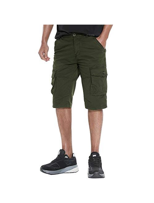 FoxQ Men's Cargo Shorts Micro Elasticity Cotton Loose Casual Multiple Pockets