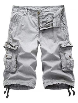 XueYin Men's Outdoor Cotton Relaxed Fit Muti-Pocket Cargo Shorts