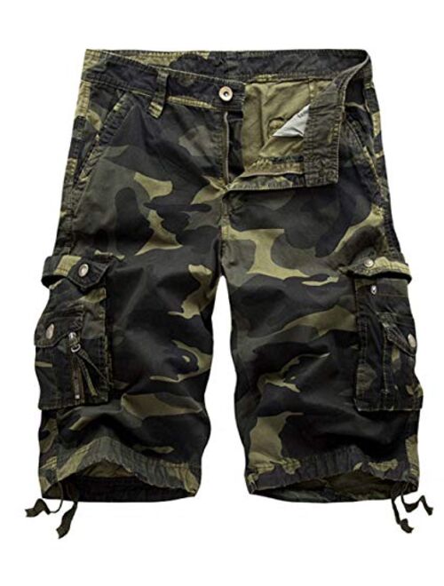 XueYin Men's Outdoor Cotton Relaxed Fit Muti-Pocket Cargo Shorts