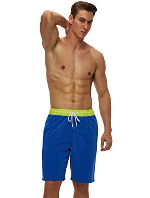 SILKWORLD Mens 9" Board Shorts Swim Trunks Long Athletic Swimwear with Pockets