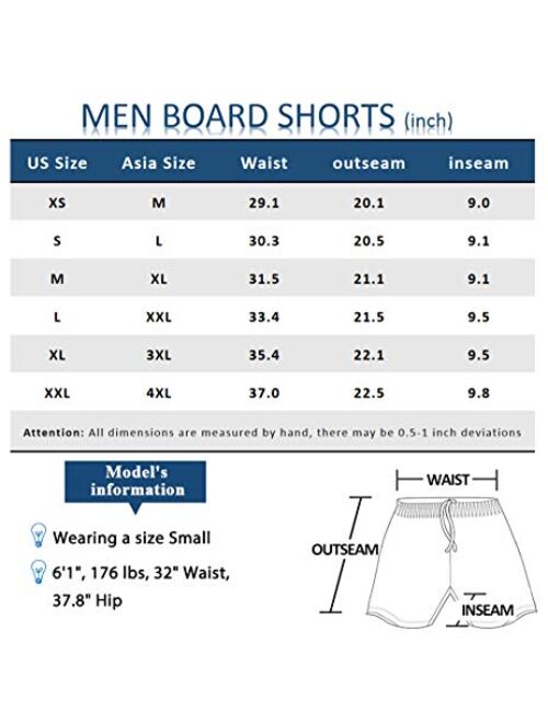 SILKWORLD Mens 9" Board Shorts Swim Trunks Long Athletic Swimwear with Pockets