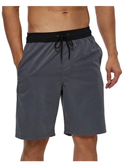 SILKWORLD Mens 9" Board Shorts Swim Trunks Long Athletic Swimwear with Pockets