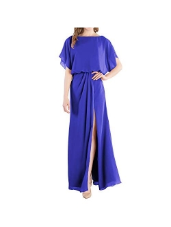 MACloth Boat Neck Flutter Sleeves Long Wedding Party Bridesmaid Dress