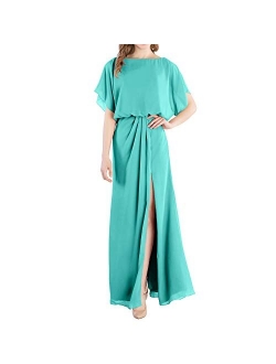 MACloth Boat Neck Flutter Sleeves Long Wedding Party Bridesmaid Dress