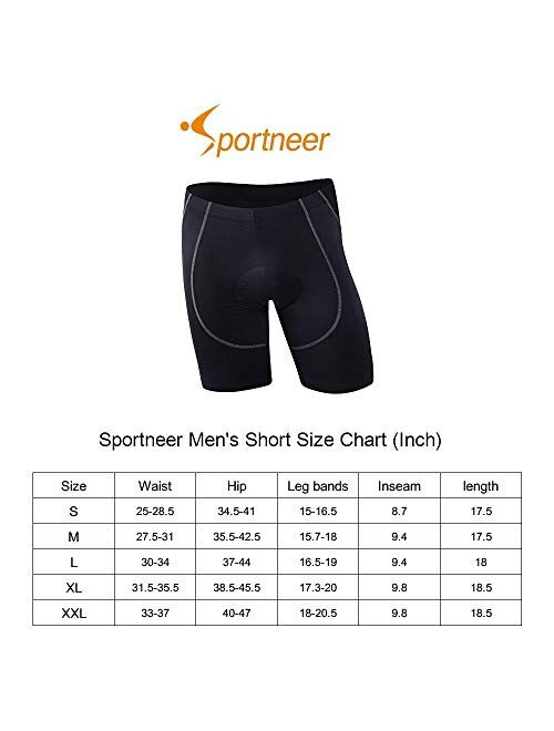 Sportneer Men's Cycling Shorts 4D Coolmax Padded Bike Bicycle Pants Tights, Breathable & Absorbent