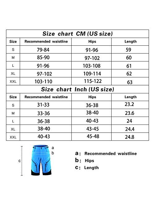 ARSUXEO Men's Loose Fit Cycling Shorts MTB Bike Shorts Water Ressistant 1903