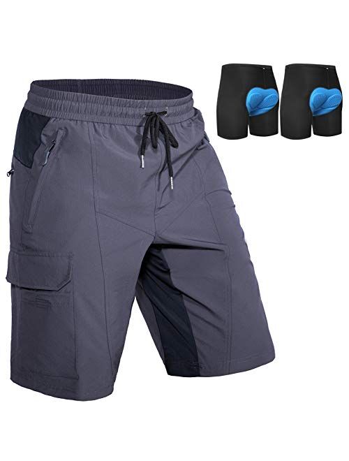 Hiauspor Mens Mountain Bike Shorts Padded MTB Shorts Lightweight Bicycle Cycling Shorts Loose-fit