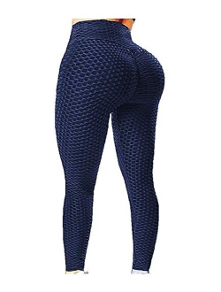 EHH Women's Ruched Butt Lifting High Waist Yoga Pants Tummy Control Stretchy Workout Leggings Textured Booty Tights