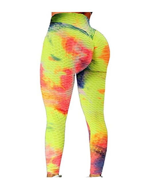 EHH Women's Ruched Butt Lifting High Waist Yoga Pants Tummy Control Stretchy Workout Leggings Textured Booty Tights