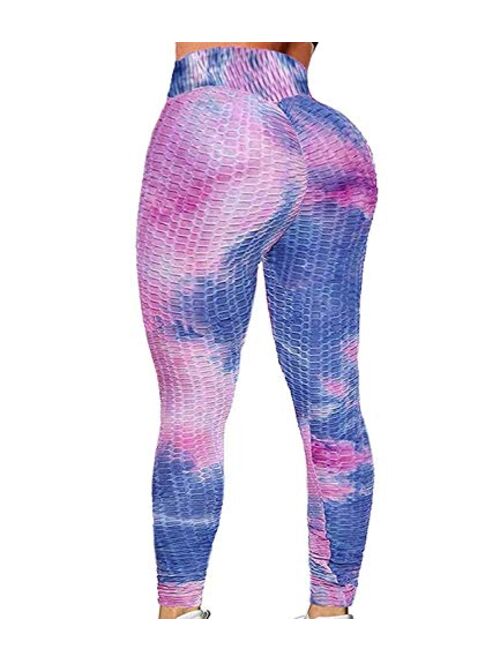 EHH Women's Ruched Butt Lifting High Waist Yoga Pants Tummy Control Stretchy Workout Leggings Textured Booty Tights