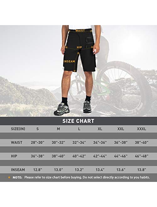 Gouxry Men's-Mountain-Bike-Shorts-Loose-Fit MTB Cycling Biking with 5 Zipper Pockets Bicycle Shorts for Men