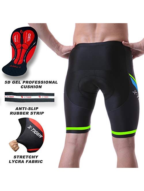 X-TIGER Men's Cycling Shorts with 5D Gel Padded,Long-Distance Road Biking Bicycle Half Pants