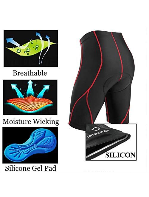 LEADER CYCLING Men's Cycling Shorts 3D Gel Padded Biking Bicycle Bike Pants Breathable Anti-Slip