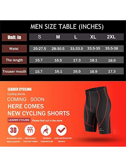 LEADER CYCLING Men's Cycling Shorts 3D Gel Padded Biking Bicycle Bike Pants Breathable Anti-Slip