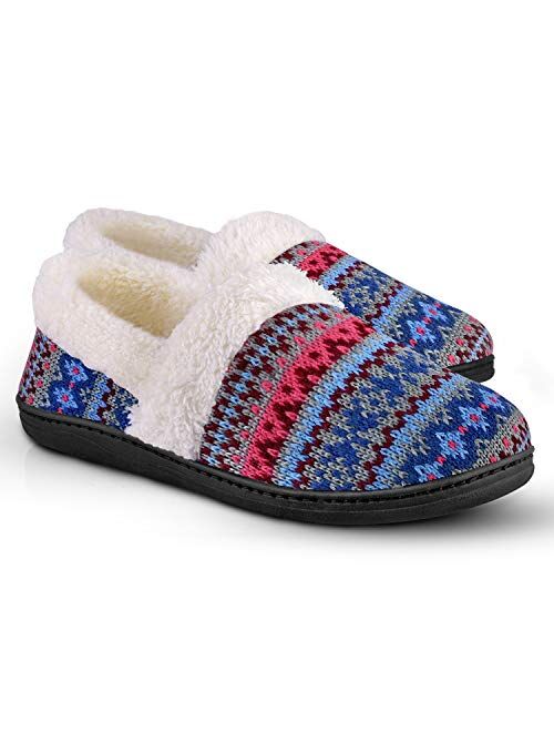 Women's Slip-On Knit Slippers Memory Foam Slippers Fuzzy Wool-Like Plush Fleece Lined House Shoes Indoor/Outdoor Anti-Skid Rubber Sole