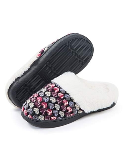 DL Knit Women's Memory Foam House Slippers Slip On,Comfy Warm Winter Fur Lined Slippers for Women Indoor, Soft Fluffy Cozy Woman Home Houseshoes Bedroom Slippers Non-Slip