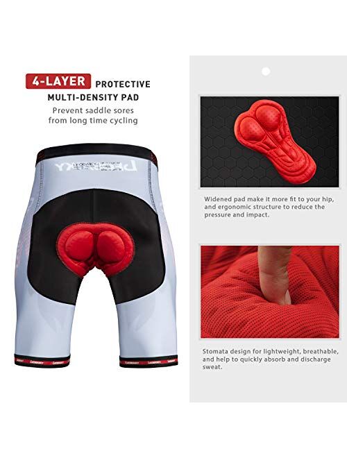 Gouxry Cycling-Shorts-Men-Padded Bike Cycling Biking Bicycle Shorts Tights Road Breathable Quick-Dry with 4D Padding for Men