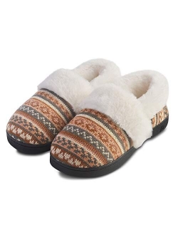 DL Women's Comfy House Slippers with Faux Fur Lining, Memory Foam Slip on House Shoes Nordic with Indoor Outdoor Anti-Skid Rubber Sole