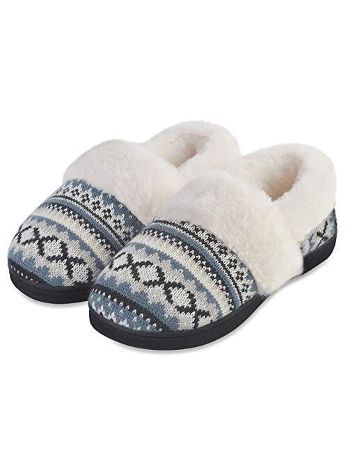 DL Women's Comfy House Slippers with Faux Fur Lining, Memory Foam Slip on House Shoes Nordic with Indoor Outdoor Anti-Skid Rubber Sole